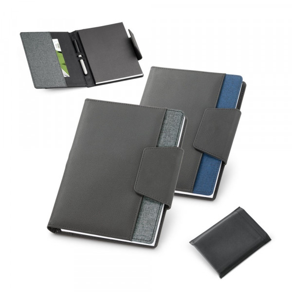 RUSSEL. PU and polyester fabric cover with A5 notebook with plain pages