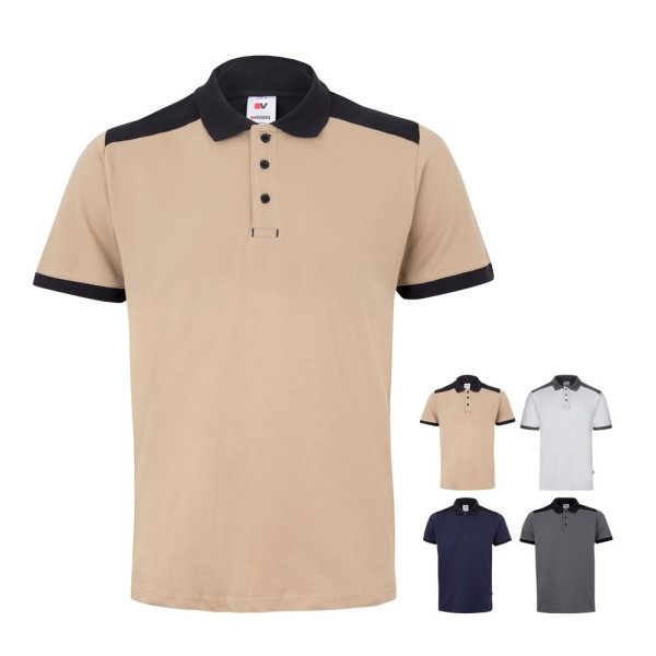 VL VELES. Two-tone stretch piqué polo shirt (200g/m²) with short sleeves, in polyester (96%) and ela