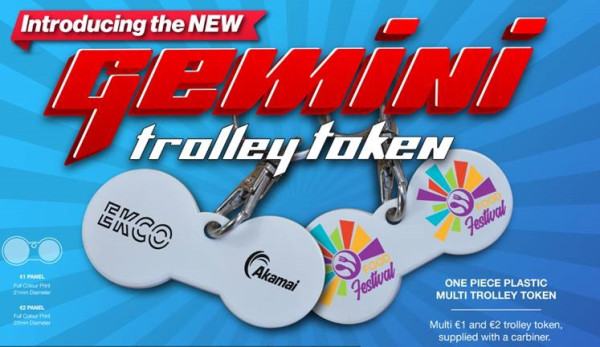 Gemini Trolley Coin Token Keyring €1 & €2 combined